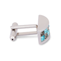 Cyan and Grey Crystal D-Shaped Cufflink-Cufflinks.com.sg