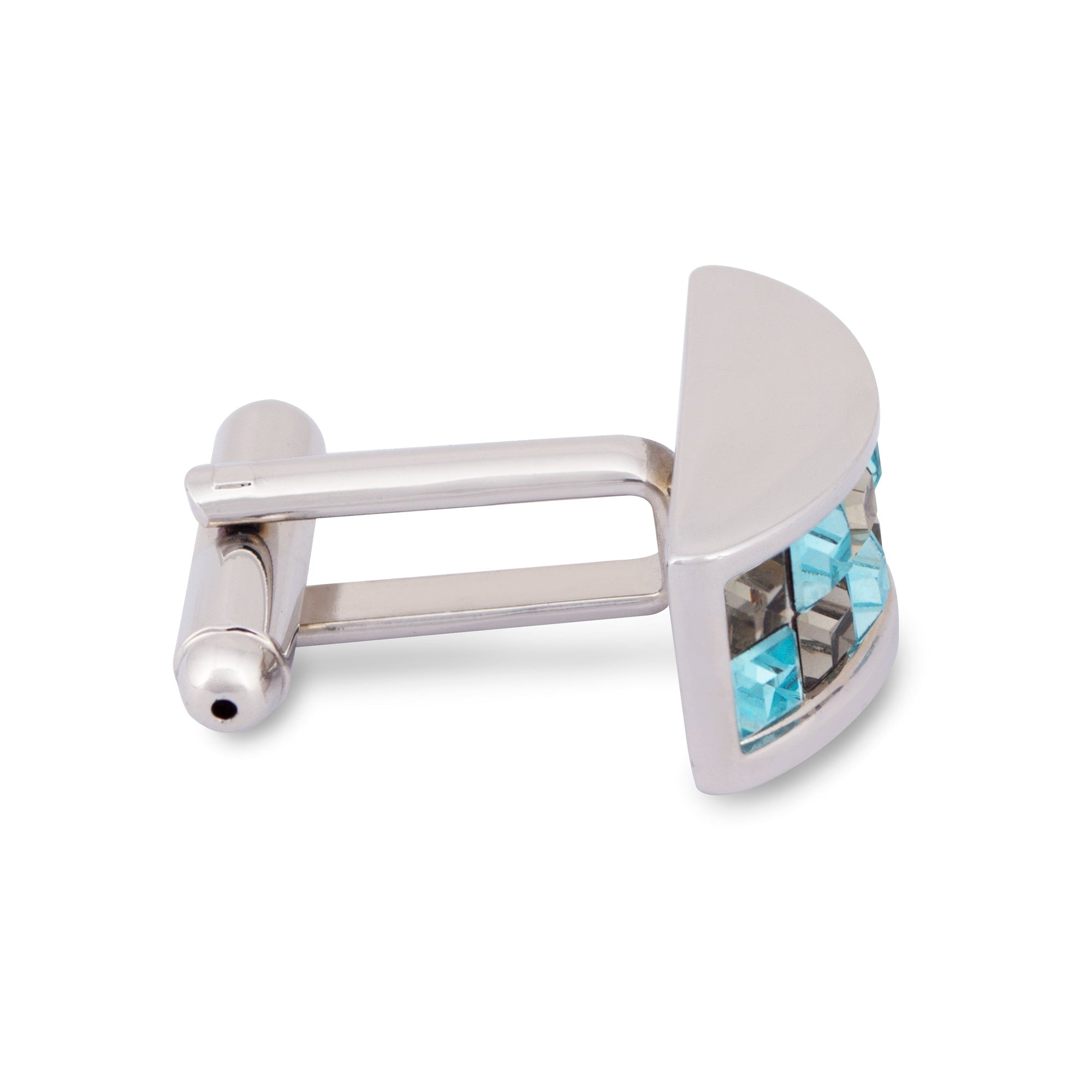 Cyan and Grey Crystal D-Shaped Cufflink-Cufflinks.com.sg
