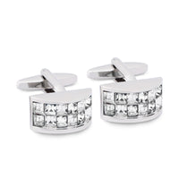 Cyan and Grey Crystal D-Shaped Cufflink-Cufflinks.com.sg
