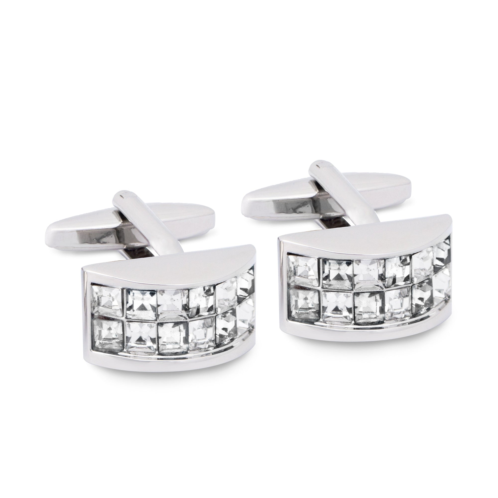 Cyan and Grey Crystal D-Shaped Cufflink-Cufflinks.com.sg