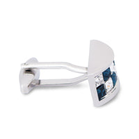 Cyan and Grey Crystal D-Shaped Cufflink-Cufflinks.com.sg