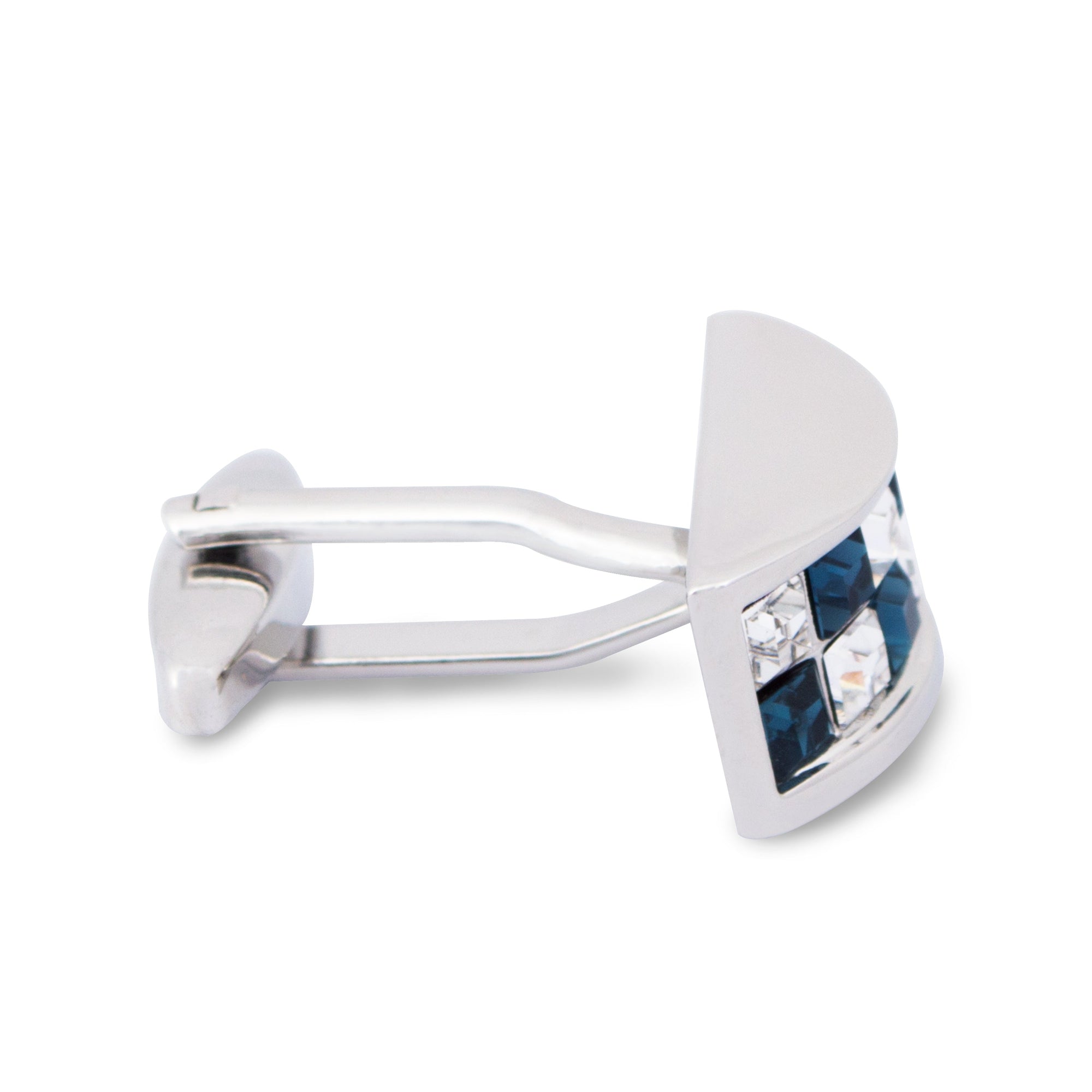Cyan and Grey Crystal D-Shaped Cufflink-Cufflinks.com.sg