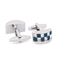 Cyan and Grey Crystal D-Shaped Cufflink-Cufflinks.com.sg