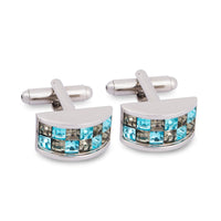 Cyan and Grey Crystal D-Shaped Cufflink-Cufflinks.com.sg
