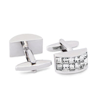 Cyan and Grey Crystal D-Shaped Cufflink-Cufflinks.com.sg