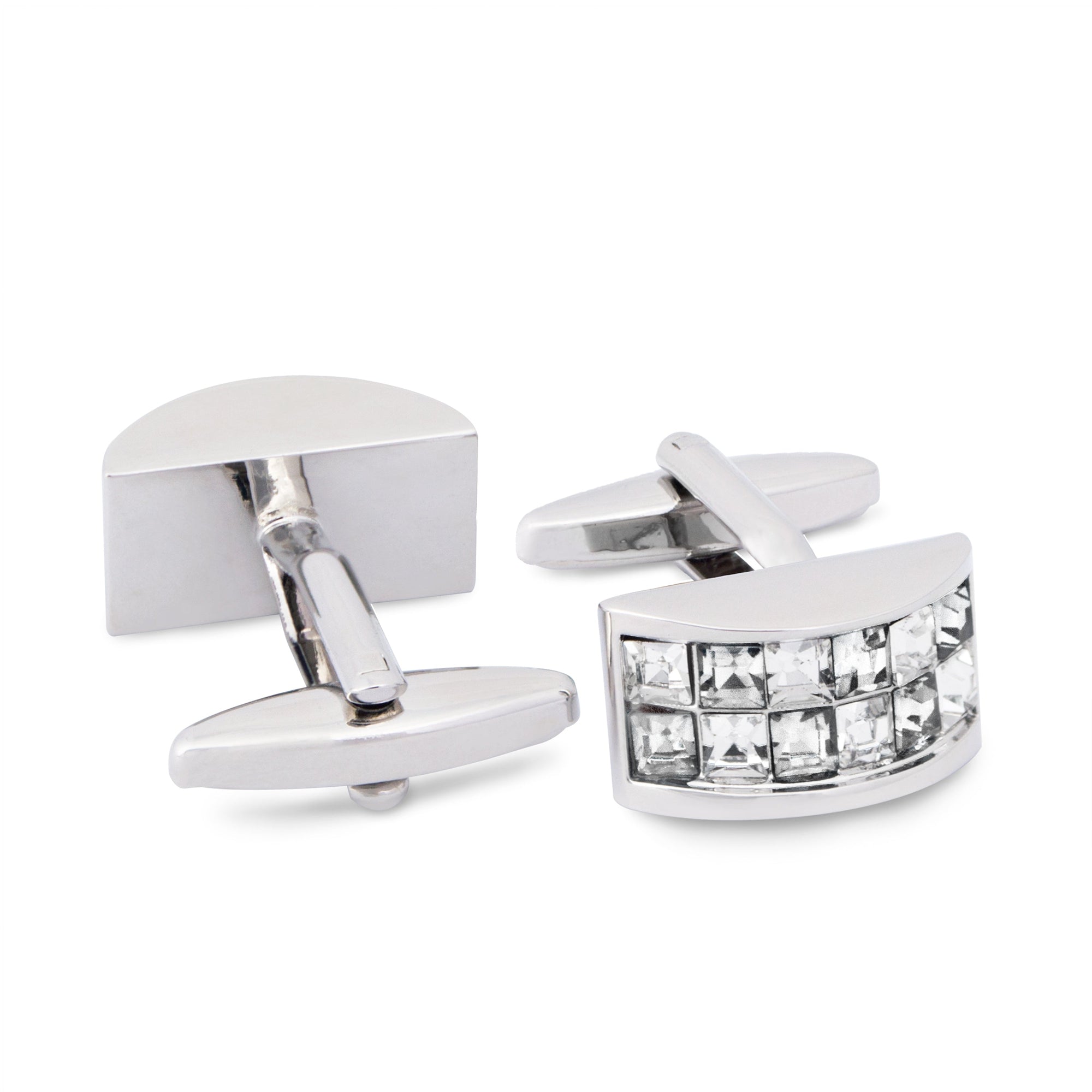 Cyan and Grey Crystal D-Shaped Cufflink-Cufflinks.com.sg