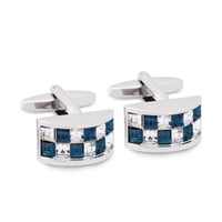 Cyan and Grey Crystal D-Shaped Cufflink-Cufflinks.com.sg