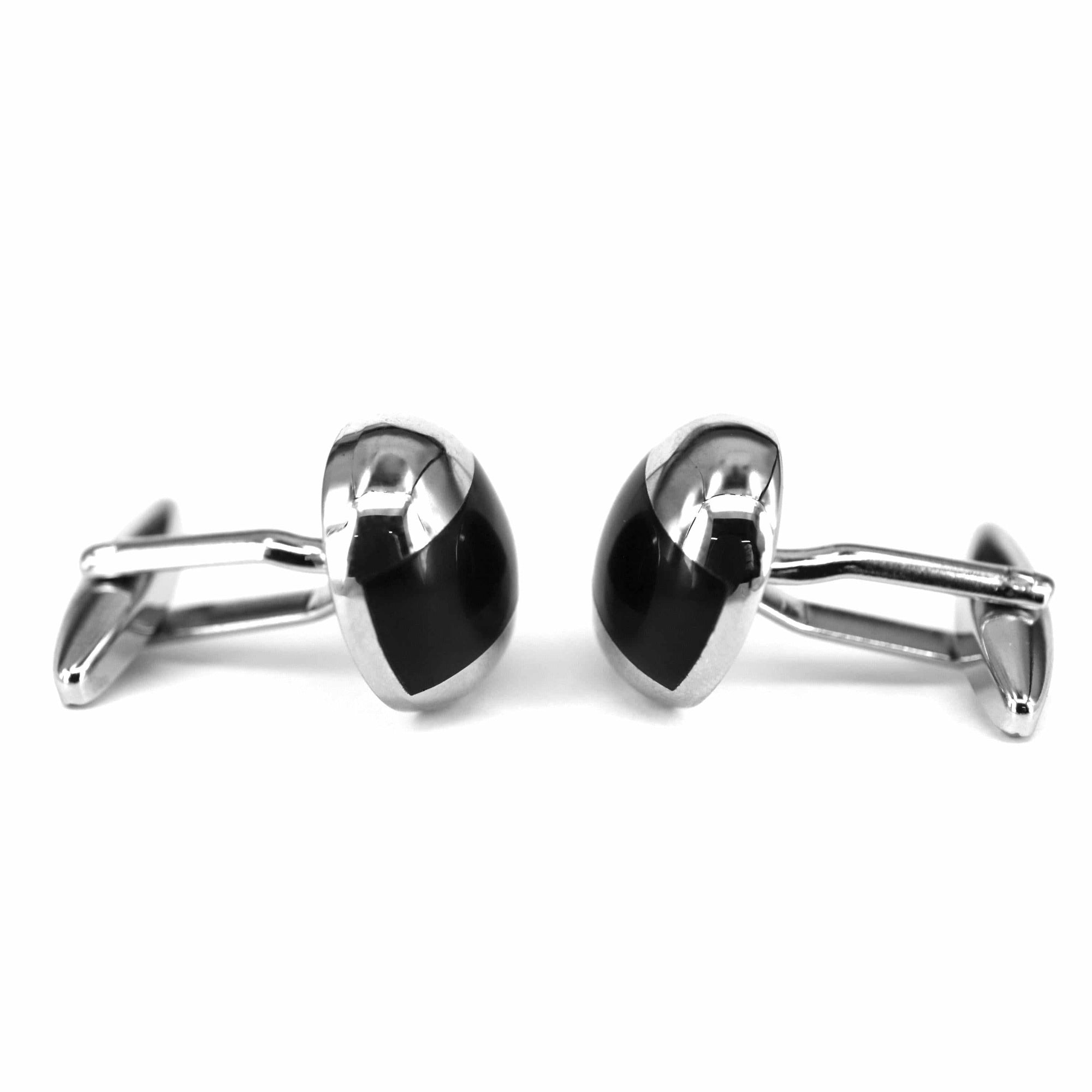 Dome Silver Black Onyx Cufflinks M-Cufflinks.com.sg
