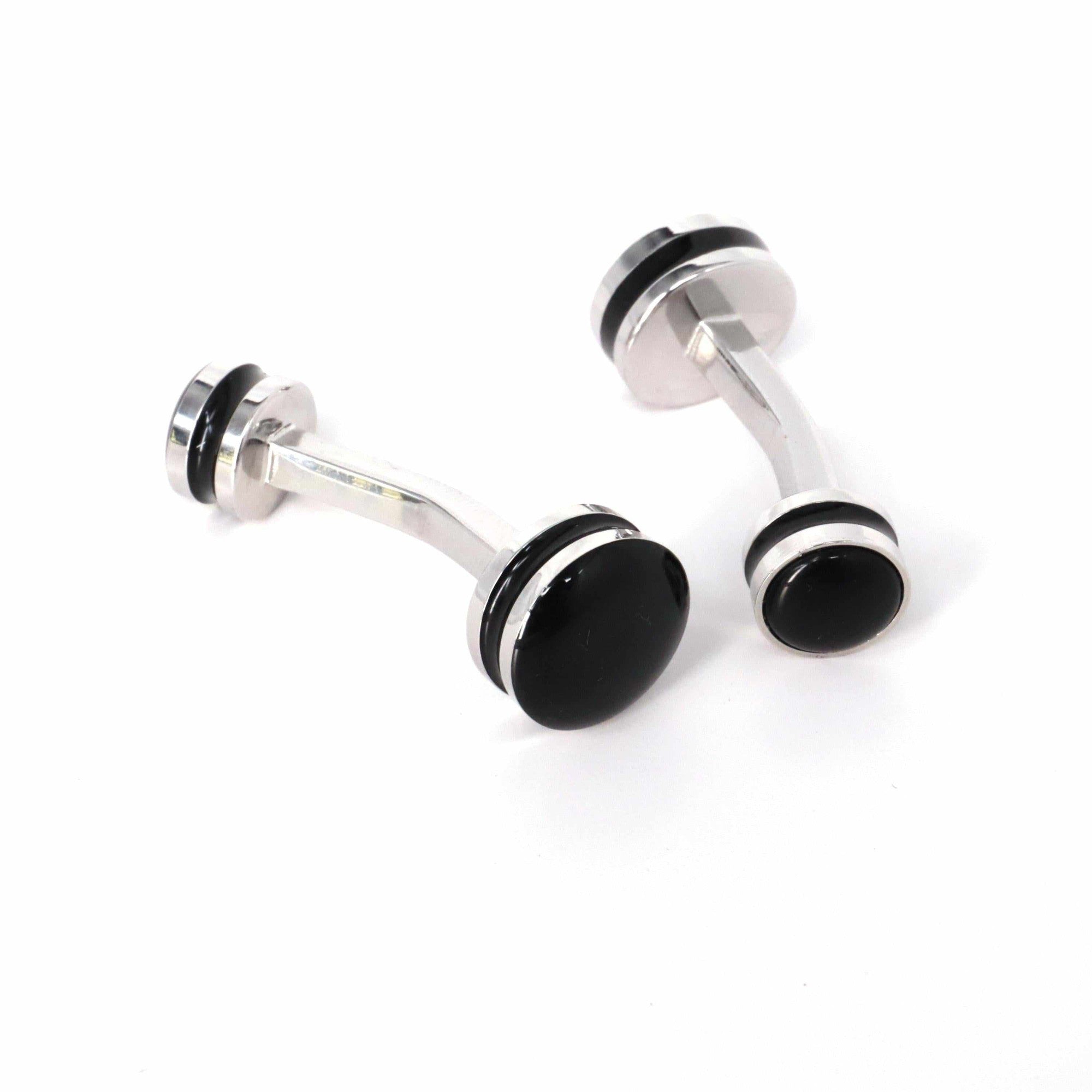 Double drum black enamel Cufflinks-Classic Cufflinks-MarZthomson-Cufflinks.com.sg