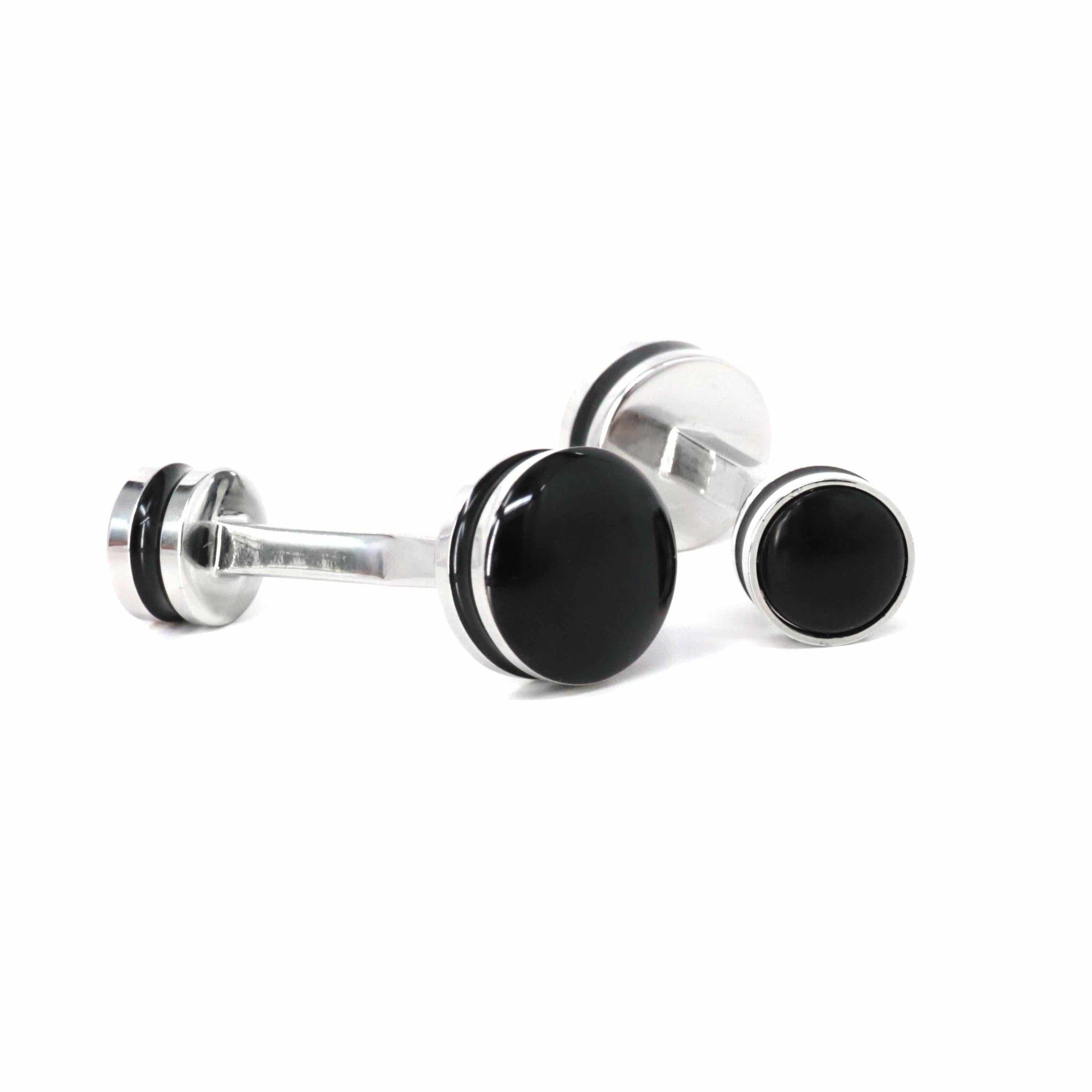Double drum black enamel Cufflinks-Classic Cufflinks-MarZthomson-Cufflinks.com.sg