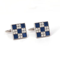 Enamel Blue and White Crystal Cufflinks-Cufflinks.com.sg