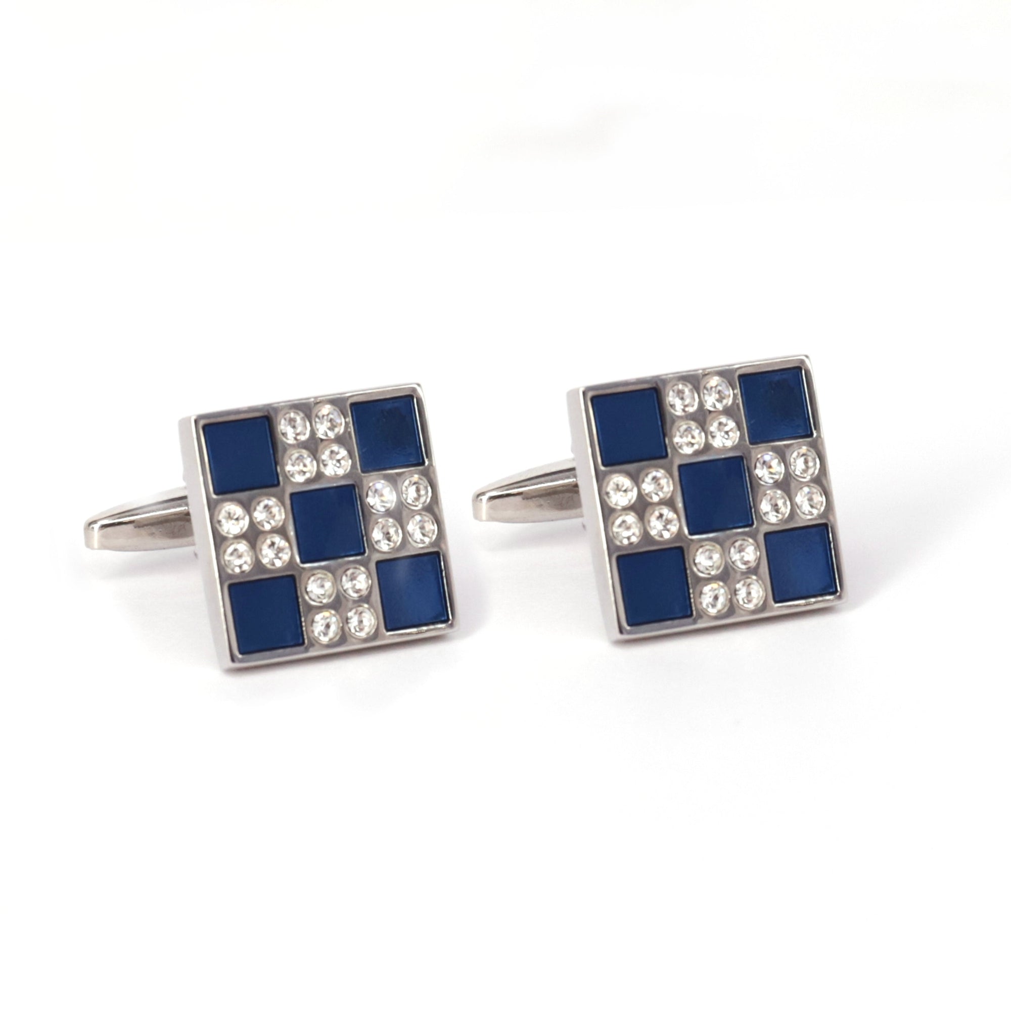 Enamel Blue and White Crystal Cufflinks-Cufflinks.com.sg