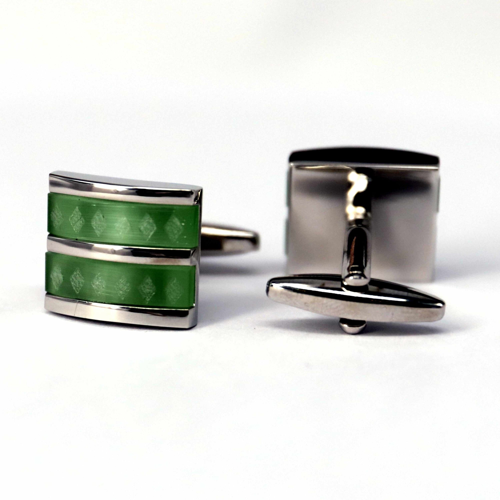 Fiber Glass Rectangle cufflinks with Silver Inserts-Cufflinks.com.sg