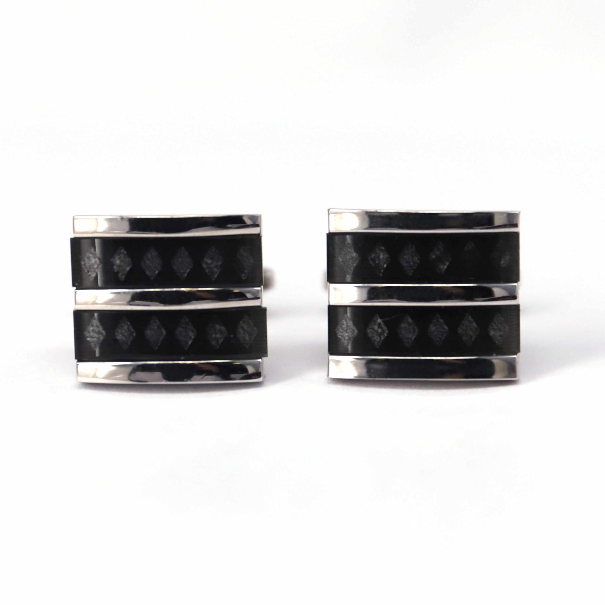 Fiber Glass Rectangle cufflinks with Silver Inserts-Cufflinks.com.sg