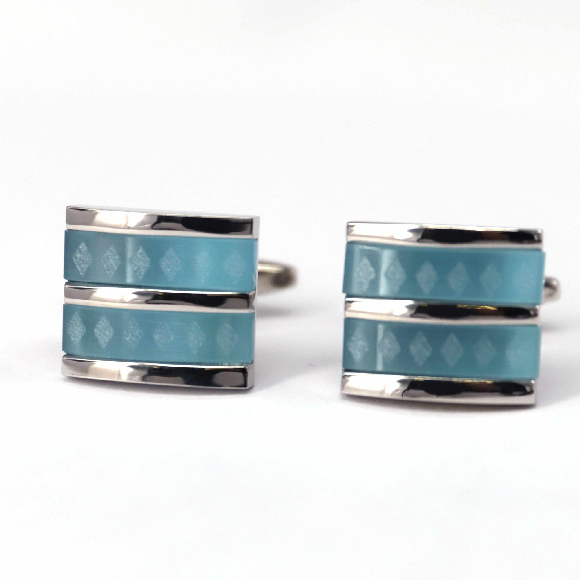 Fiber Glass Rectangle cufflinks with Silver Inserts-Cufflinks.com.sg