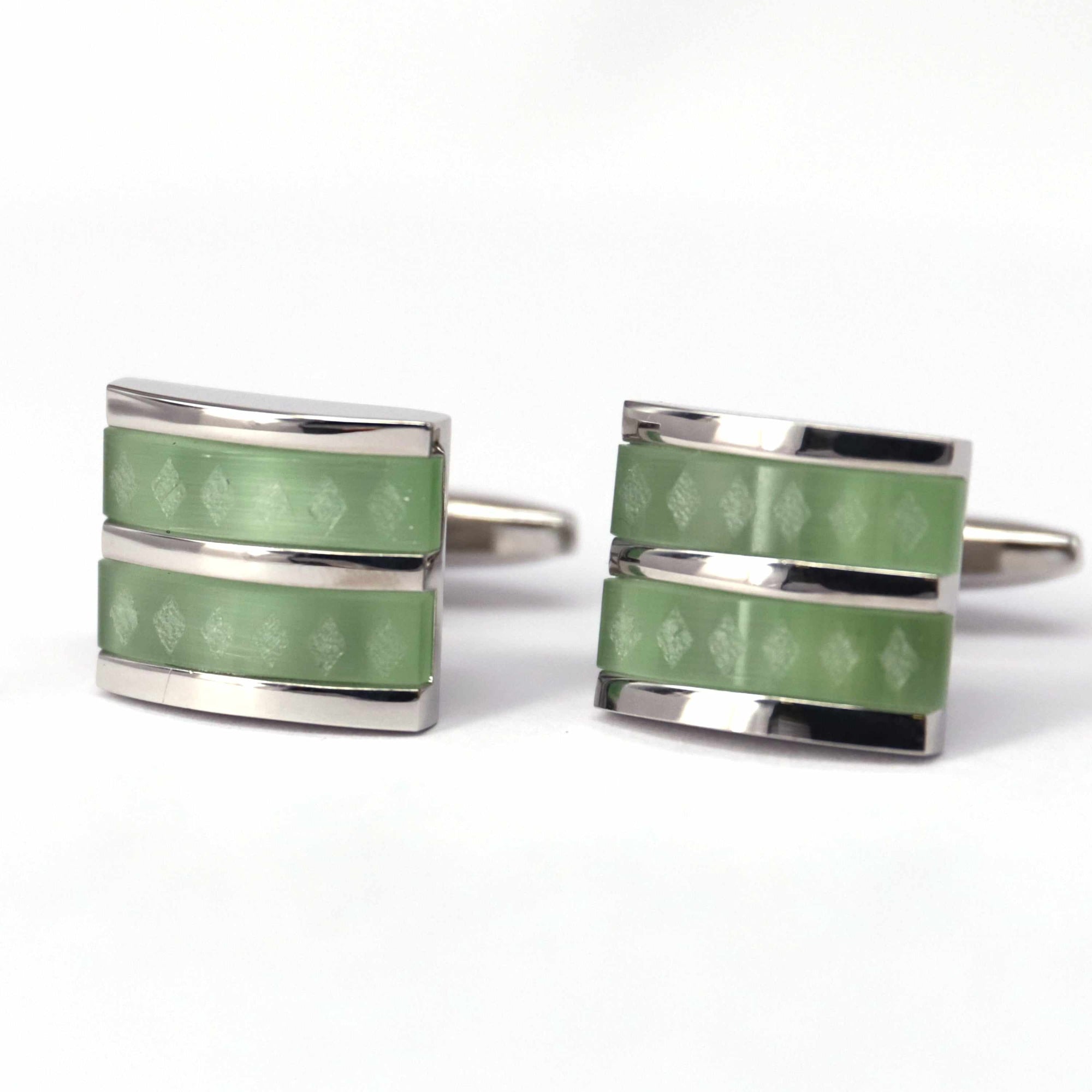 Fiber Glass Rectangle cufflinks with Silver Inserts-Cufflinks.com.sg