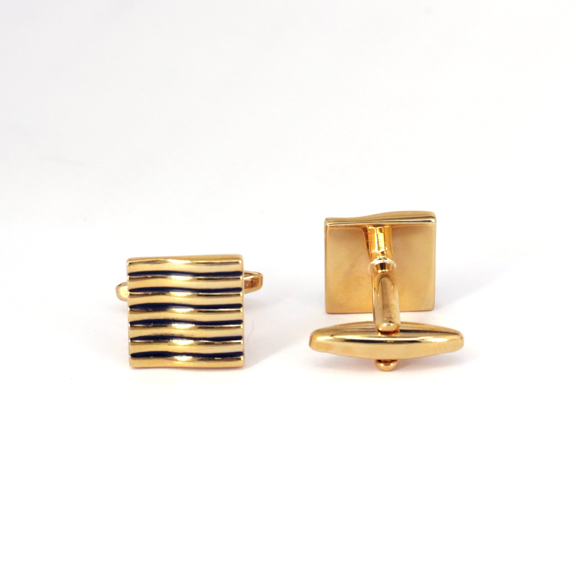 Gold Horizontal Wave Stripes Cufflinks-Cufflinks.com.sg