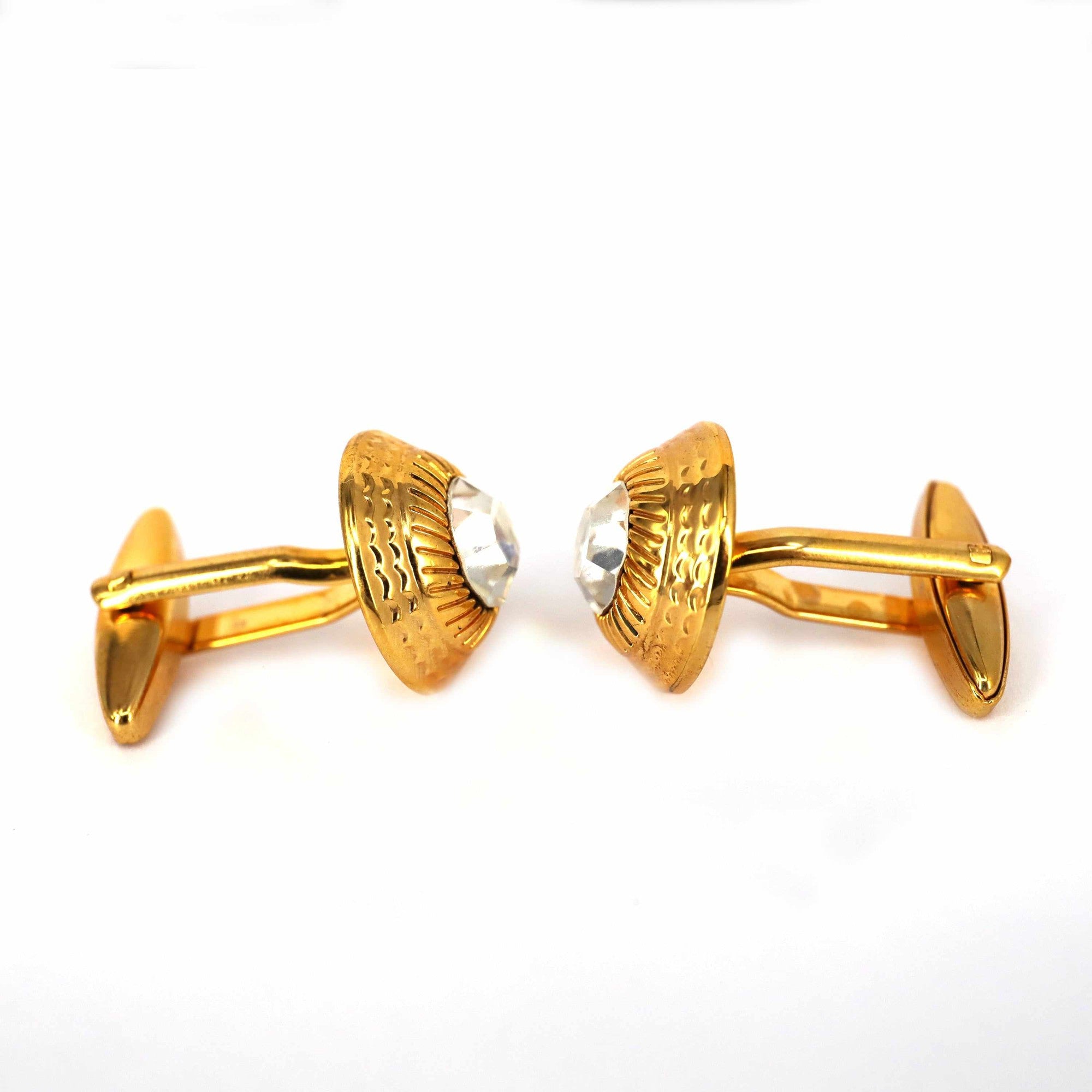 Gold Round Cufflinks with Clear Crystal Elements-Cufflinks-marzthomson-Cufflinks.com.sg