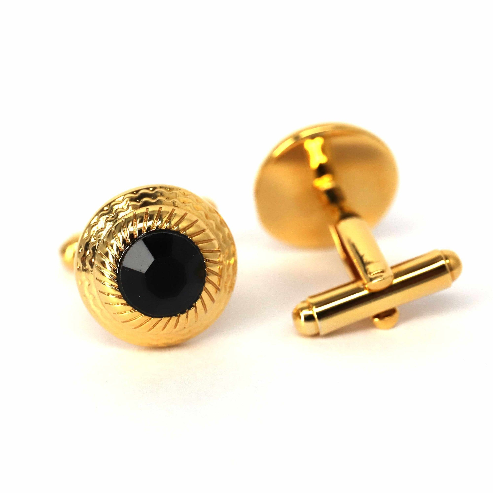 Gold Round Cufflinks with Nero Elements-Cufflinks-marzthomson-Cufflinks.com.sg