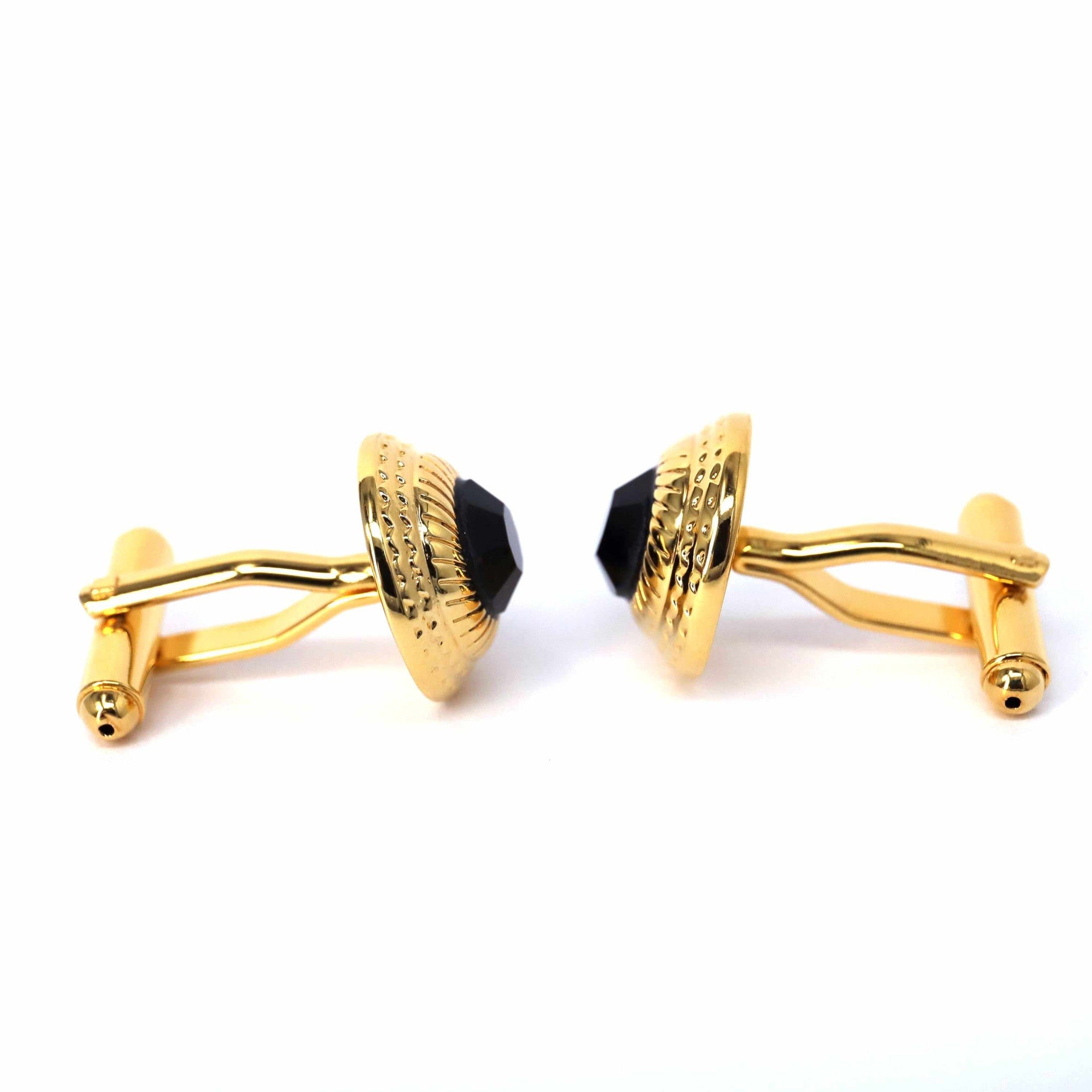 Gold Round Cufflinks with Nero Elements-Cufflinks-marzthomson-Cufflinks.com.sg