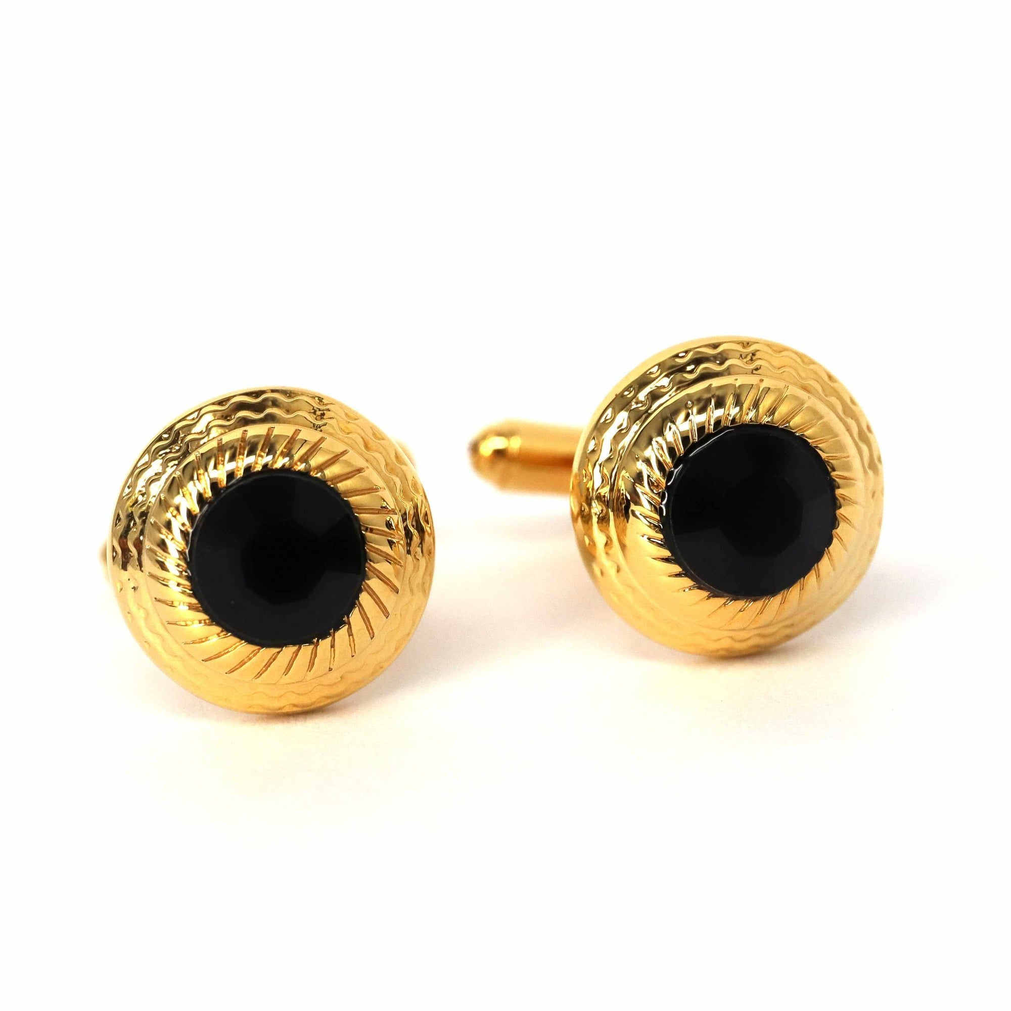 Gold Round Cufflinks with Nero Elements-Cufflinks-marzthomson-Cufflinks.com.sg