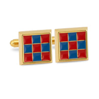 Gold Square Cufflinks with Red and Blue Checks-Cufflinks.com.sg