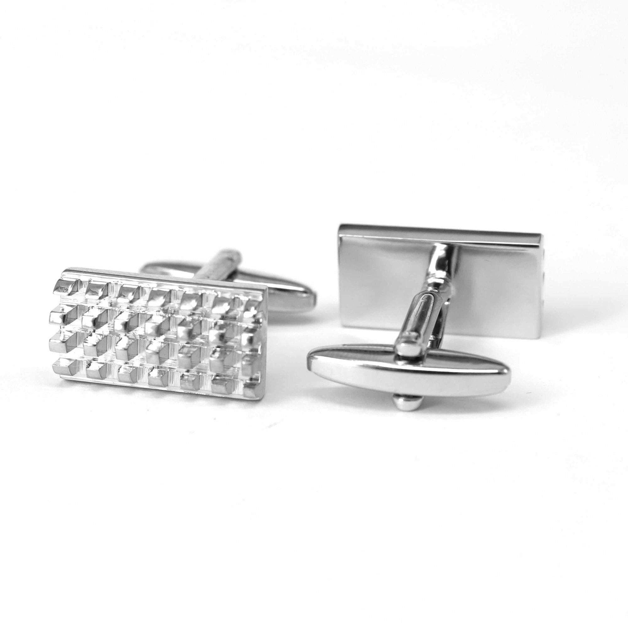 Grill and Shield Cufflinks in Silver Colour-Cufflinks.com.sg