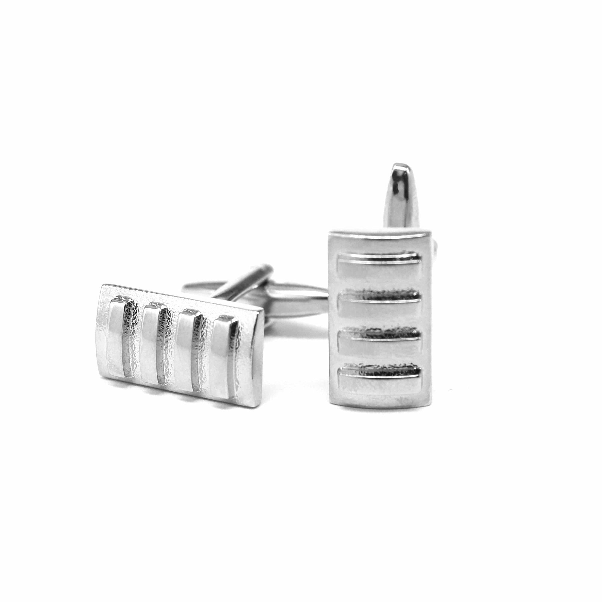 Grill and Shield Cufflinks in Silver Colour-Cufflinks.com.sg