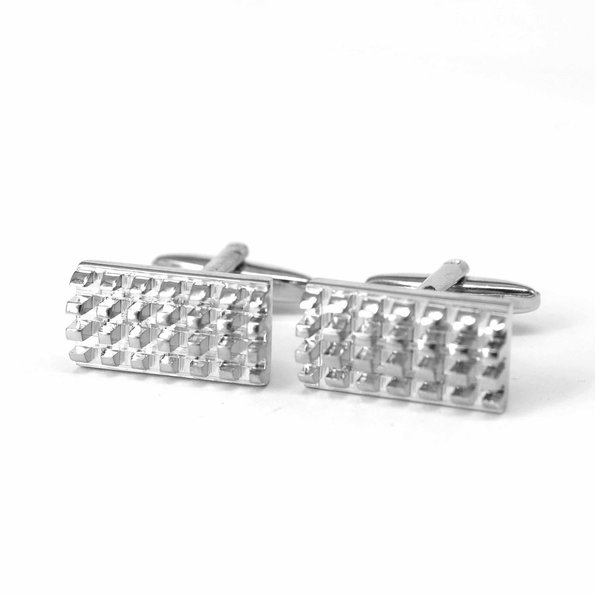 Grill and Shield Cufflinks in Silver Colour-Cufflinks.com.sg