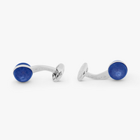 Guilloche Sphere cufflinks in lapis with rhodium finish-Cufflinks.com.sg