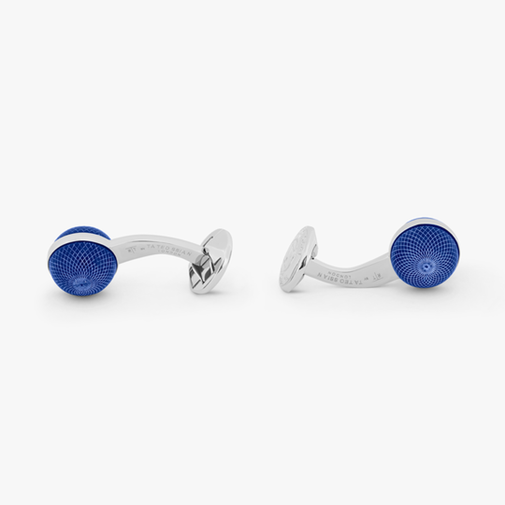 Guilloche Sphere cufflinks in lapis with rhodium finish-Cufflinks.com.sg