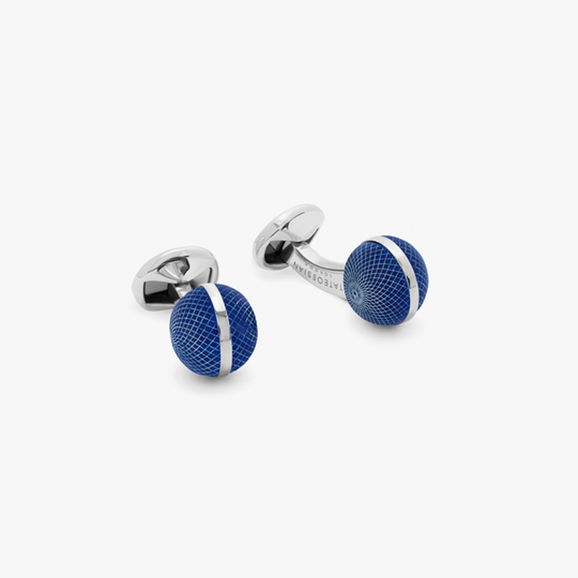 Guilloche Sphere cufflinks in lapis with rhodium finish-Cufflinks.com.sg