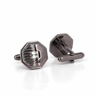 Gunmetal Hexagon with 1 clear diamond crystal Cufflinks-Classic Cufflinks-MarZthomson-Cufflinks.com.sg