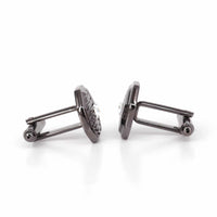 Gunmetal Hexagon with 1 clear diamond crystal Cufflinks-Classic Cufflinks-MarZthomson-Cufflinks.com.sg