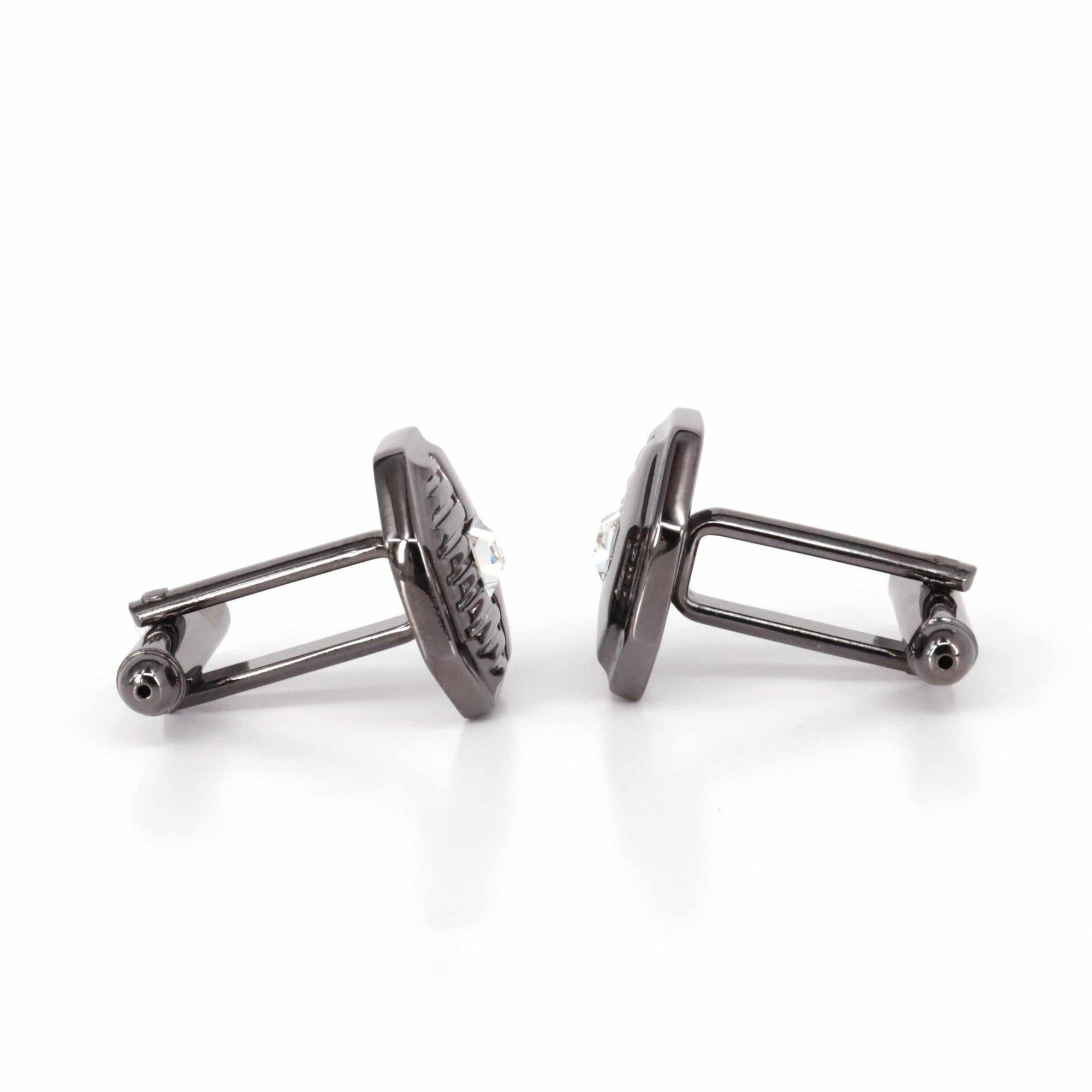 Gunmetal Hexagon with 1 clear diamond crystal Cufflinks-Classic Cufflinks-MarZthomson-Cufflinks.com.sg