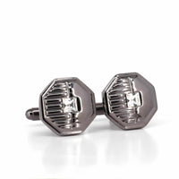 Gunmetal Hexagon with 1 clear diamond crystal Cufflinks-Classic Cufflinks-MarZthomson-Cufflinks.com.sg