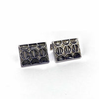 Gunmetal Rectangle Cufflinks with Flower Design-Crystal Cufflinks-MarZthomson-Cufflinks.com.sg