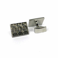 Gunmetal Rectangle Cufflinks with Flower Design-Crystal Cufflinks-MarZthomson-Cufflinks.com.sg
