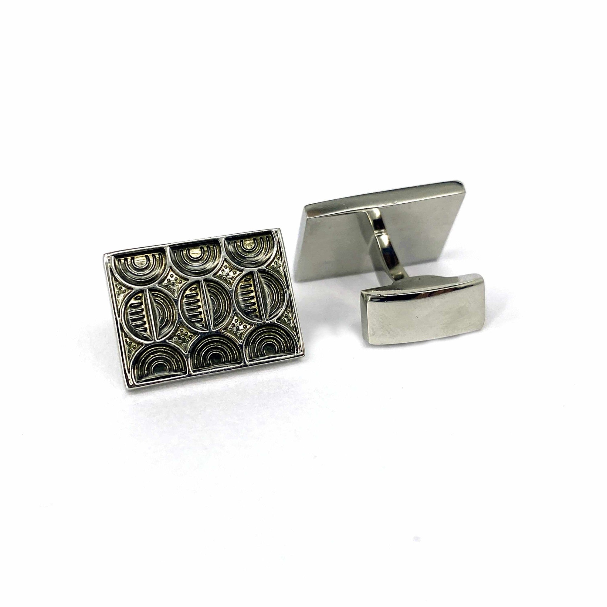 Gunmetal Rectangle Cufflinks with Flower Design-Crystal Cufflinks-MarZthomson-Cufflinks.com.sg