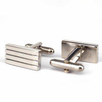 Horizontal Stripe Solid Silver Cufflinks-Cufflinks.com.sg