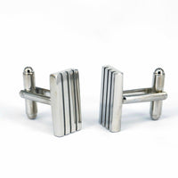 Horizontal Stripe Solid Silver Cufflinks-Cufflinks.com.sg