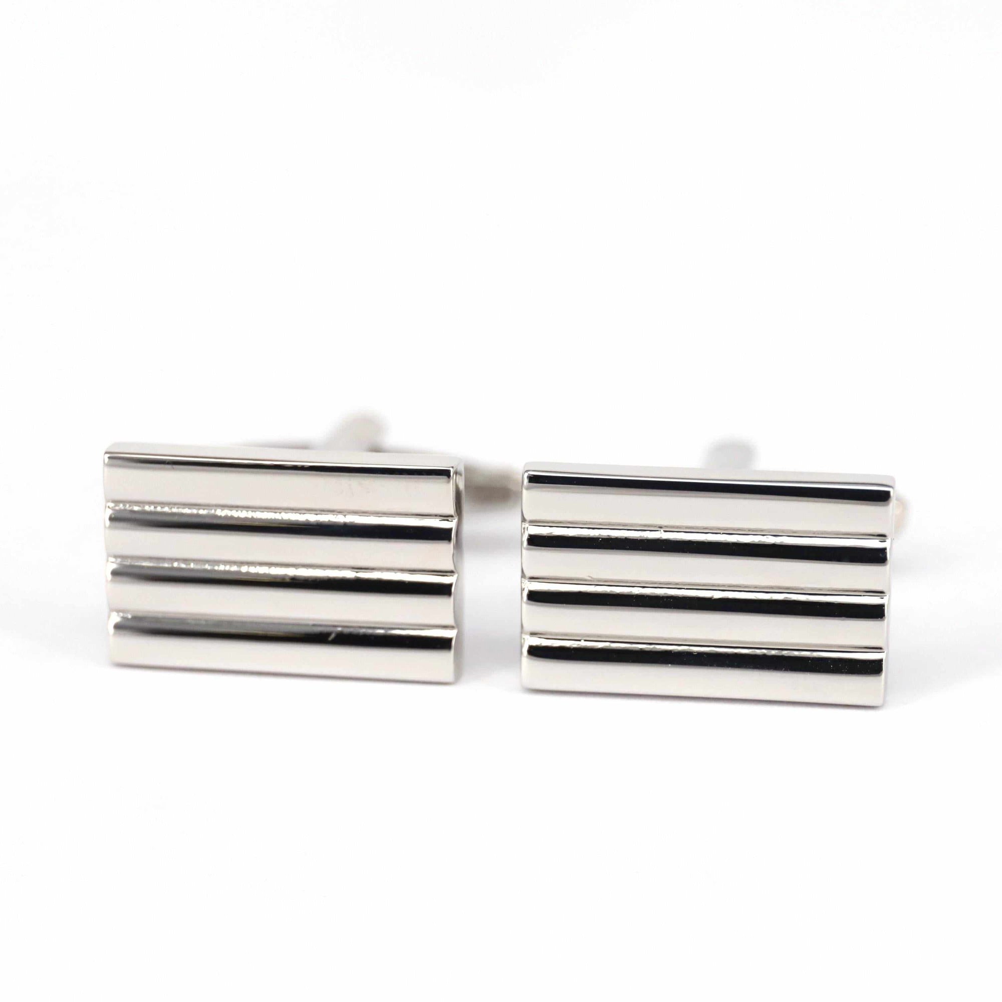 Horizontal Stripe Solid Silver Cufflinks-Cufflinks.com.sg