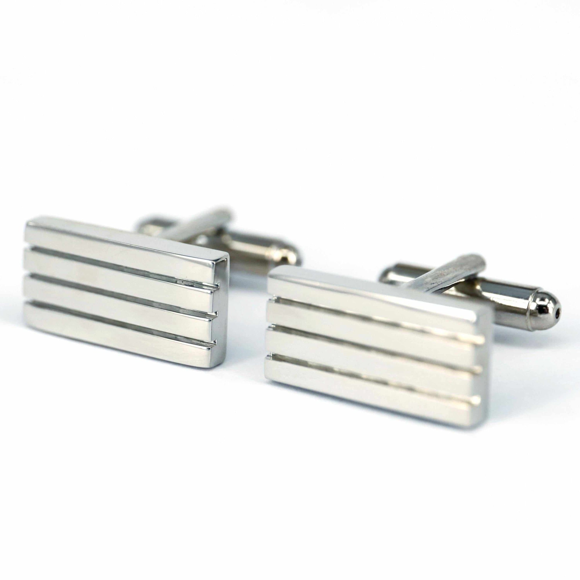 Horizontal Stripe Solid Silver Cufflinks-Cufflinks.com.sg