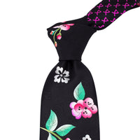 Leonard Black Silk Satin 8cm Tie with Floral Prints-Cufflinks.com.sg | Neckties.com.sg