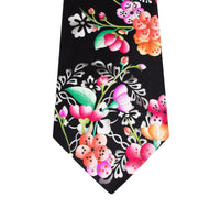 Leonard Black Silk Satin 8cm Tie with Floral Prints-Cufflinks.com.sg | Neckties.com.sg
