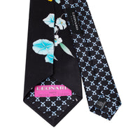 Leonard Black Silk Satin 8cm Tie with Floral and Yellow Cherry Prints-Cufflinks.com.sg | Neckties.com.sg