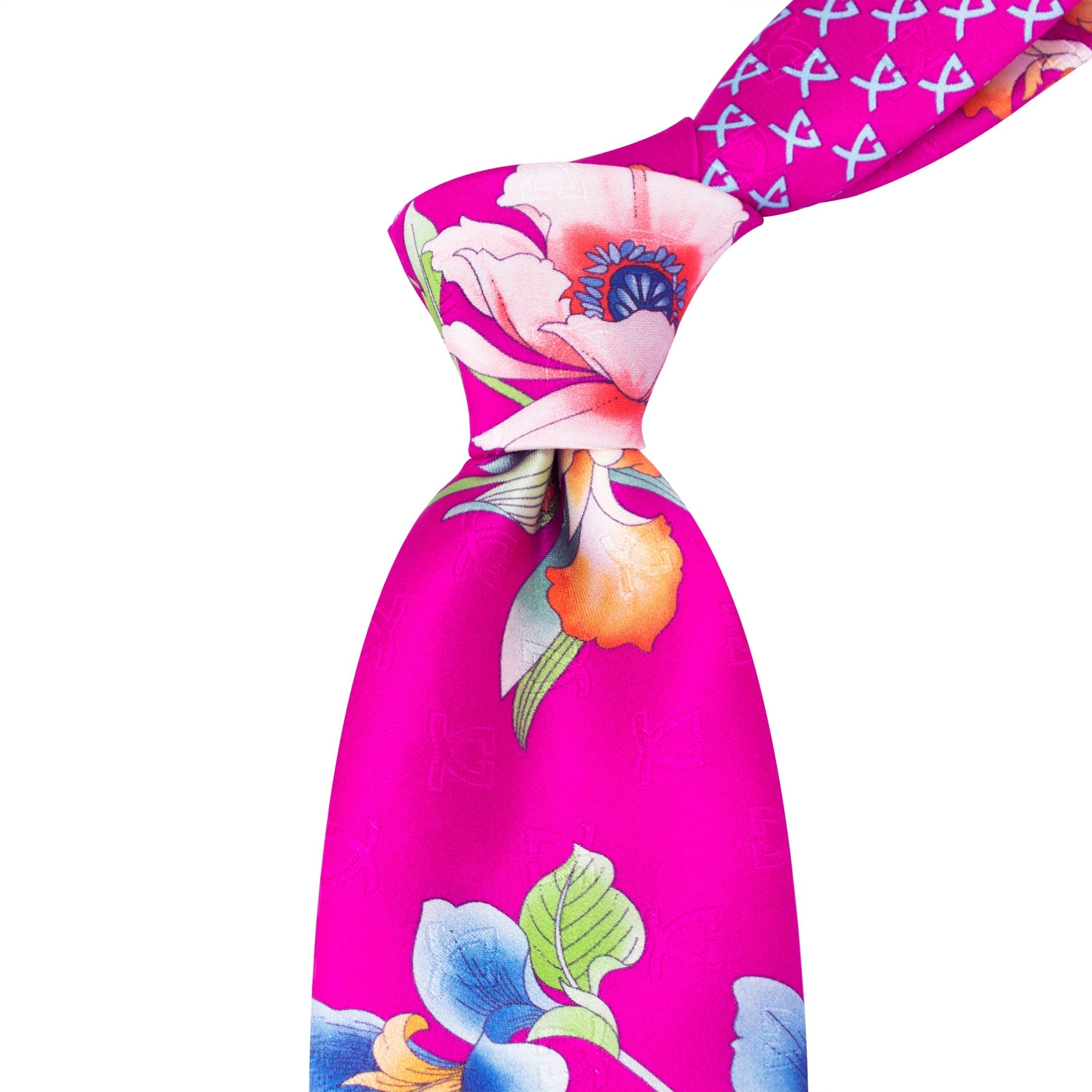 Leonard Magenta Silk Satin 8cm Tie with Floral Prints-Cufflinks.com.sg | Neckties.com.sg