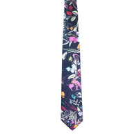 Leonard Navy Blue Silk Satin Tie with Summer Orchid Prints-Cufflinks.com.sg | Neckties.com.sg