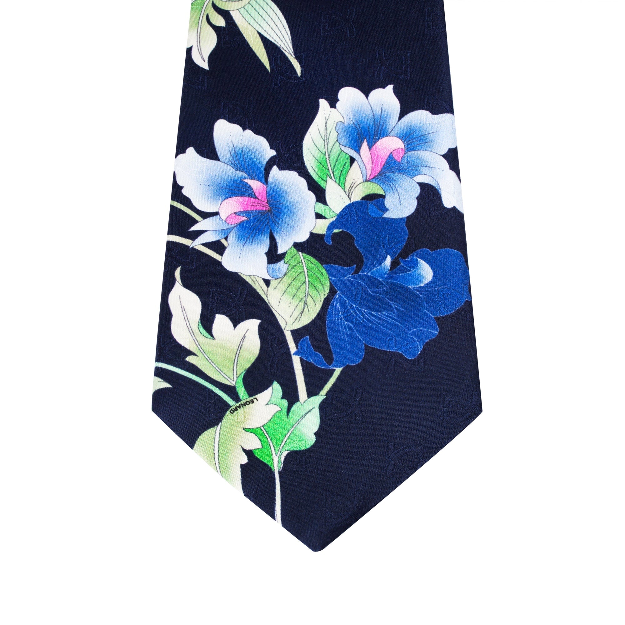 Leonard Navy Silk Satin 8cm Tie with Floral Prints-Cufflinks.com.sg | Neckties.com.sg