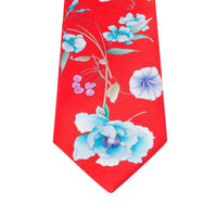 Leonard Scarlet Silk Satin 8cm Tie with Floral and Pink Cherry Prints-Cufflinks.com.sg | Neckties.com.sg